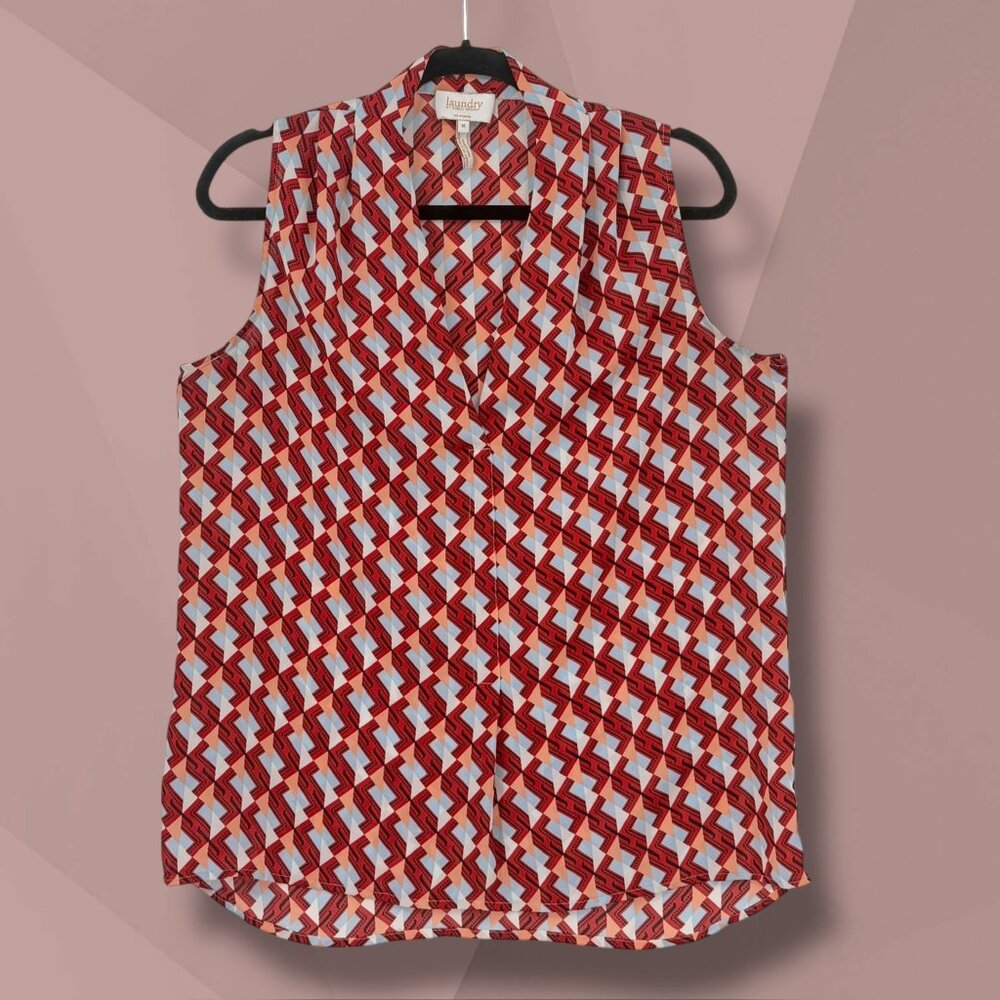 Laundry by Shelli Segal Geometric Print Sleeveless V-Neck Tank‎ Top Size M